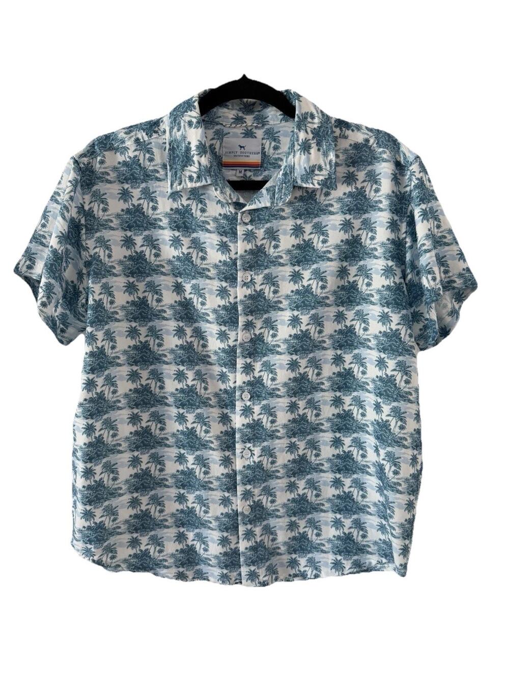 Simply Southern Mens M Tropical Palm Tree Print Short Sleeve Button Up Shirt